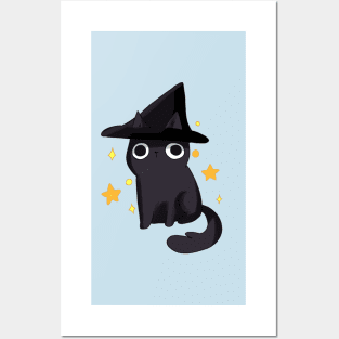 Cute wizard black cat Posters and Art